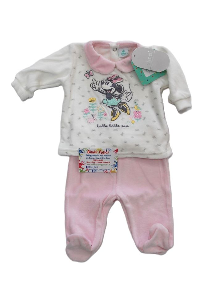 Completo clinica in ciniglia composto da coprifasce panna con Minnie stile vintage e colletto rosa e ghettina rosa