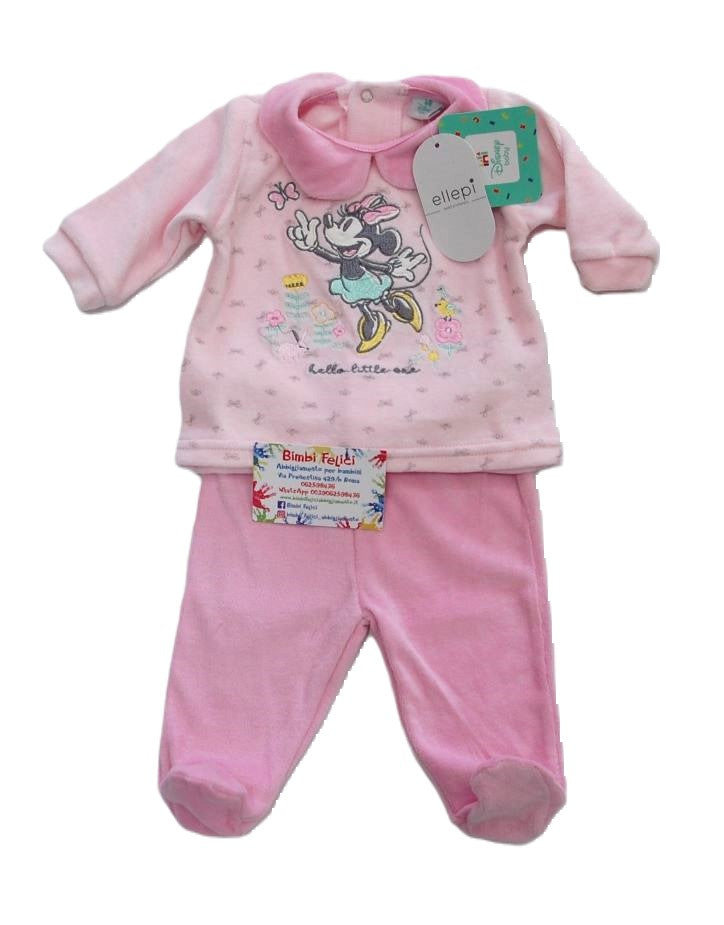Completo clinica in ciniglia composto da coprifasce rosa con Minnie stile vintage e colletto rosa e ghettina rosa
