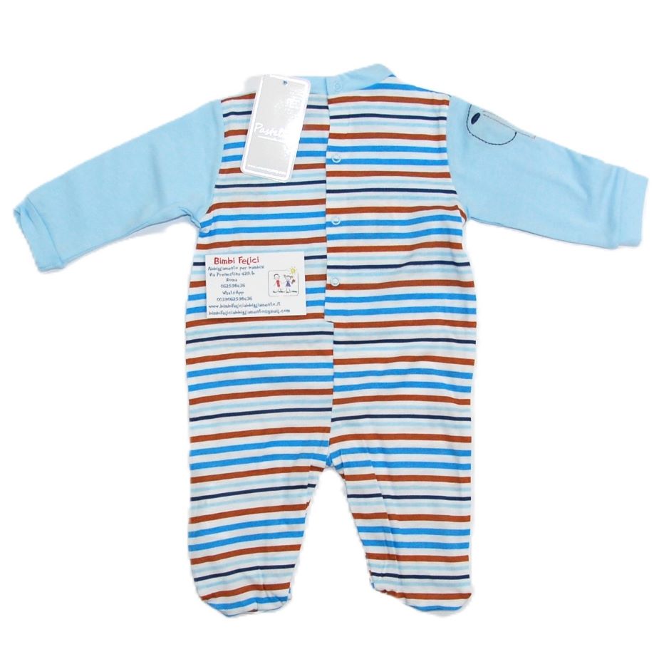 Tutina neonato in cotone leggero "Leone" celeste