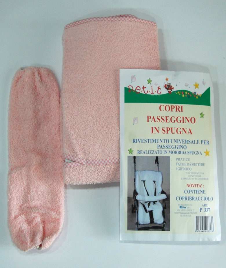 opripasseggino universale in spugna rosa con bordo a quadretti bianchi e rosa